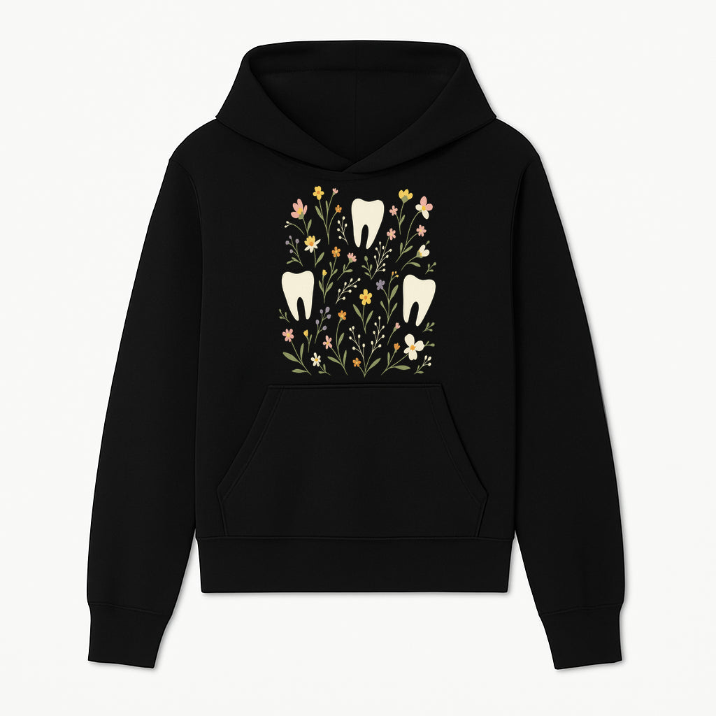 Floral Tooth Pattern Art Print | Cute Dental Decor | Tooth Fairy Nursery Wall Art | Spring Flower Design for Kids Room Decor - Hoodie 1758250103149.jpg