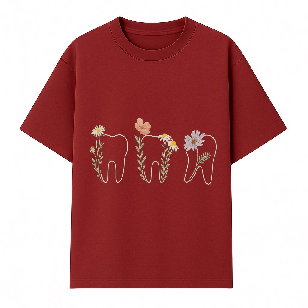 Floral Tooth Wall Art Print Cute Dental Decor with Flowers for Kids' Rooms, Nursery, or Dental Offices Whimsical Tooth Design - T-shirt 1758250103216.jpg