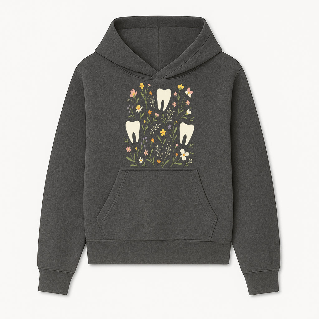 Floral Tooth Pattern Art Print | Cute Dental Decor | Tooth Fairy Nursery Wall Art | Spring Flower Design for Kids Room Decor - Hoodie 1758250103335.jpg