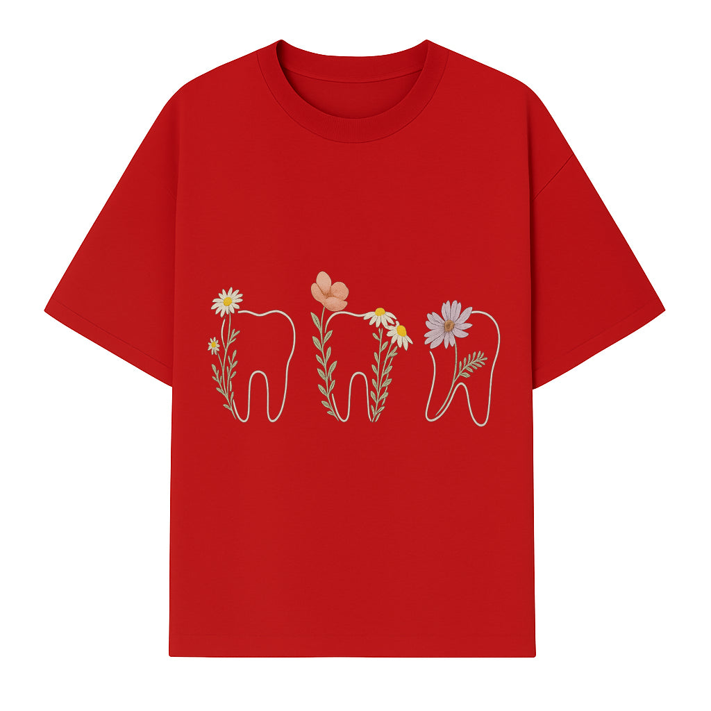 Floral Tooth Wall Art Print Cute Dental Decor with Flowers for Kids' Rooms, Nursery, or Dental Offices Whimsical Tooth Design - T-shirt 1758250103547.jpg