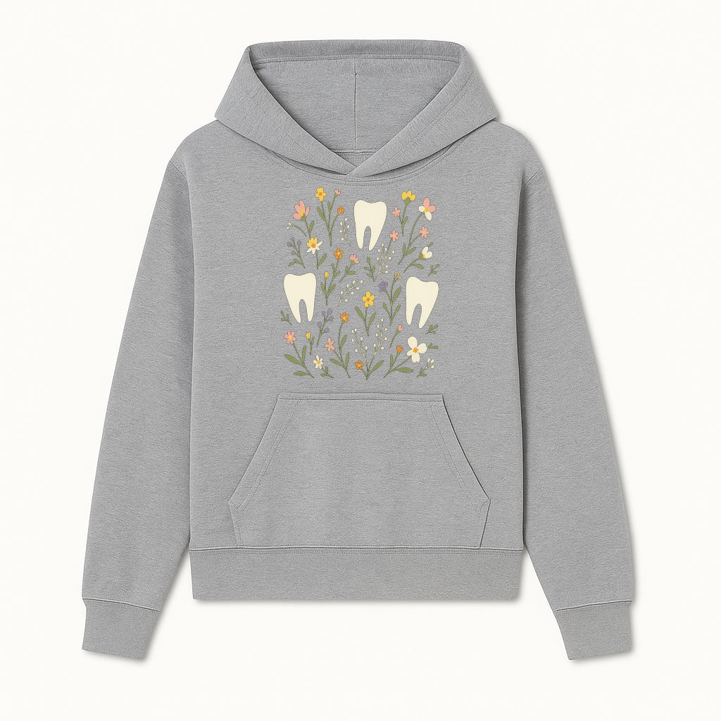 Floral Tooth Pattern Art Print | Cute Dental Decor | Tooth Fairy Nursery Wall Art | Spring Flower Design for Kids Room Decor - Hoodie 1758250103621.jpg