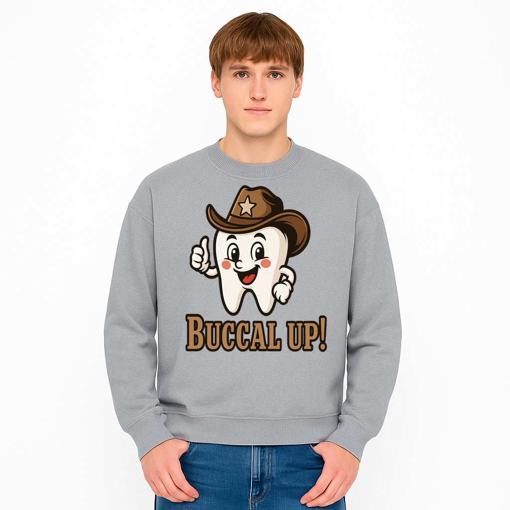 Cowboy Tooth Graphic Tee - Buccal Up! - Fun Dental Humor Shirt for Kids and Adults - Western Theme Dental Care Apparel - Sweatshirt 1758250103633.jpg