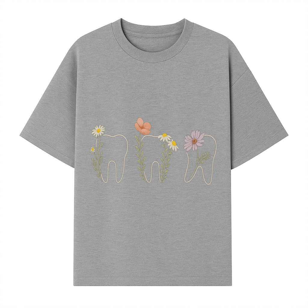 Floral Tooth Wall Art Print Cute Dental Decor with Flowers for Kids' Rooms, Nursery, or Dental Offices Whimsical Tooth Design - T-shirt 1758250103675.jpg