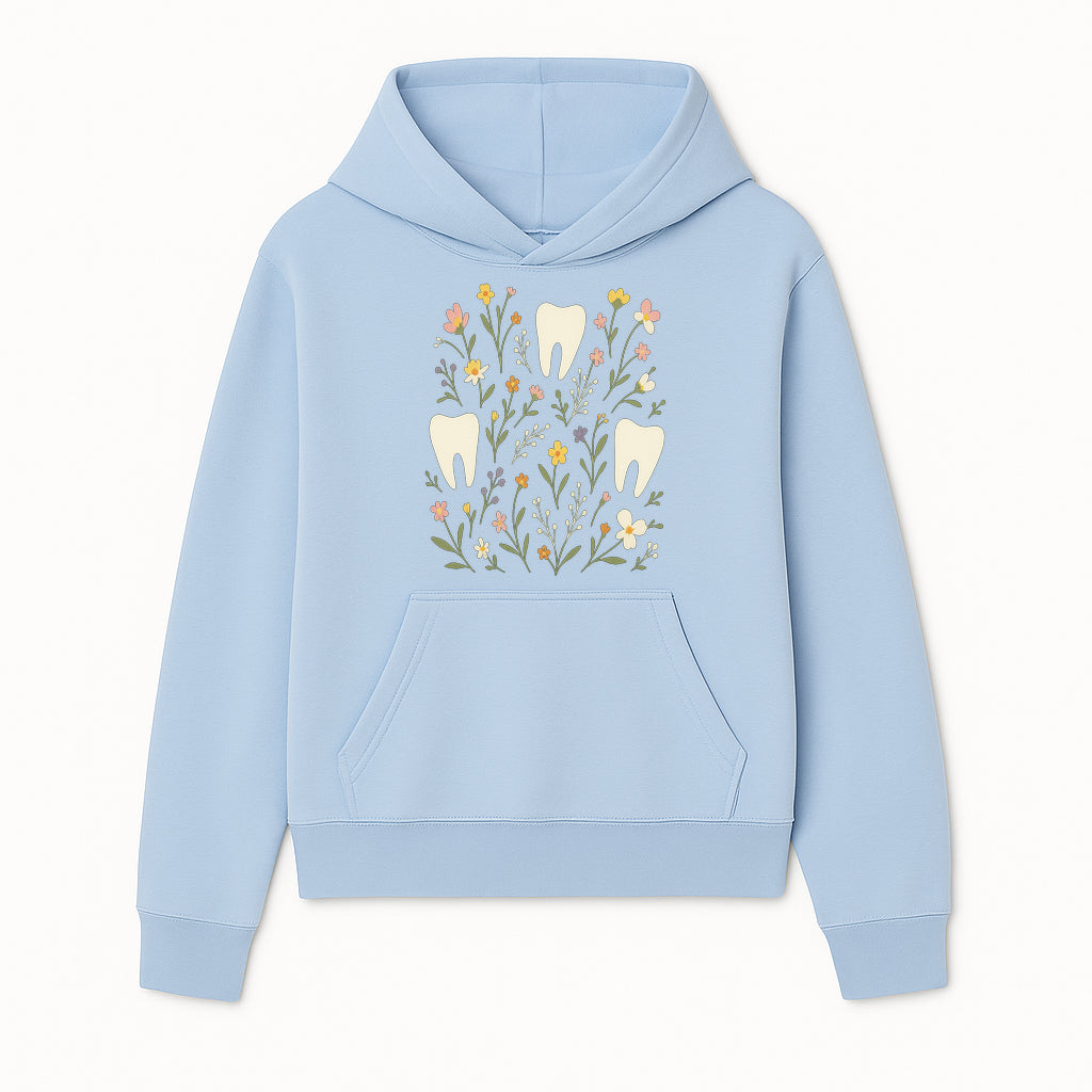 Floral Tooth Pattern Art Print | Cute Dental Decor | Tooth Fairy Nursery Wall Art | Spring Flower Design for Kids Room Decor - Hoodie 1758250103805.jpg