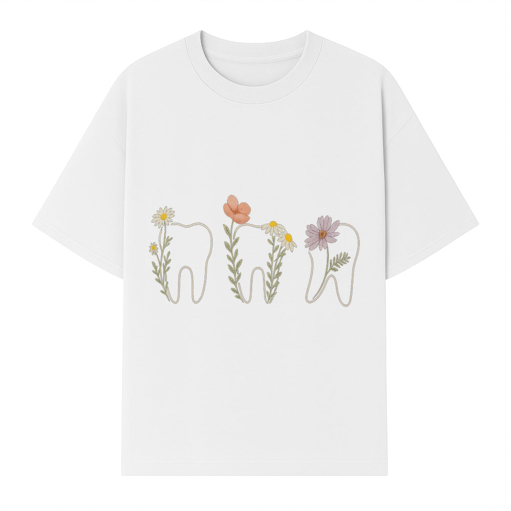 Floral Tooth Wall Art Print Cute Dental Decor with Flowers for Kids' Rooms, Nursery, or Dental Offices Whimsical Tooth Design - T-shirt 1758250103851.jpg