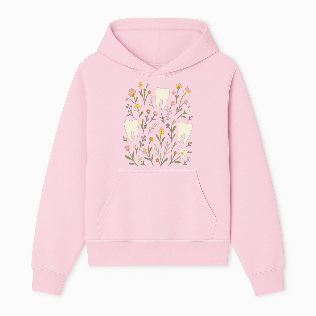 Floral Tooth Pattern Art Print | Cute Dental Decor | Tooth Fairy Nursery Wall Art | Spring Flower Design for Kids Room Decor - Hoodie 1758250103974.jpg