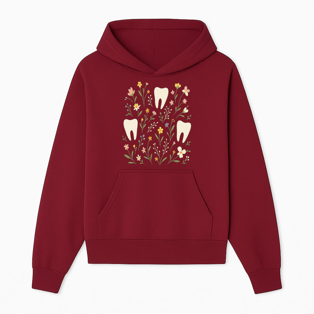 Floral Tooth Pattern Art Print | Cute Dental Decor | Tooth Fairy Nursery Wall Art | Spring Flower Design for Kids Room Decor - Hoodie 1758250104112.jpg