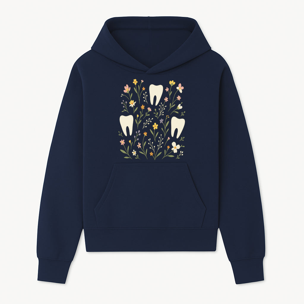 Floral Tooth Pattern Art Print | Cute Dental Decor | Tooth Fairy Nursery Wall Art | Spring Flower Design for Kids Room Decor - Hoodie 1758250104293.jpg