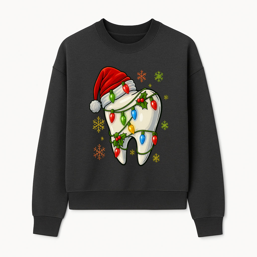 Christmas Tooth Ornament with Santa Hat and Colorful Lights Fun Holiday Decor for Dental Themed Gifts and Decorations. - Sweatshirt 1758250104348.jpg