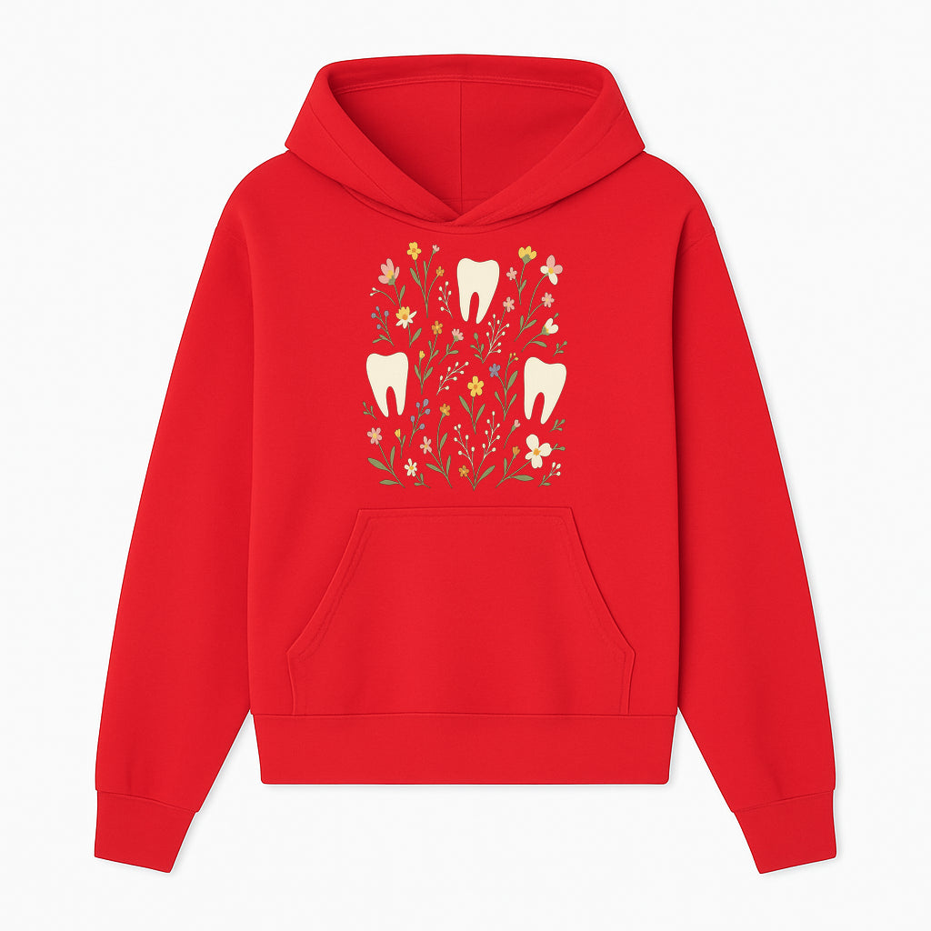 Floral Tooth Pattern Art Print | Cute Dental Decor | Tooth Fairy Nursery Wall Art | Spring Flower Design for Kids Room Decor - Hoodie 1758250104423.jpg