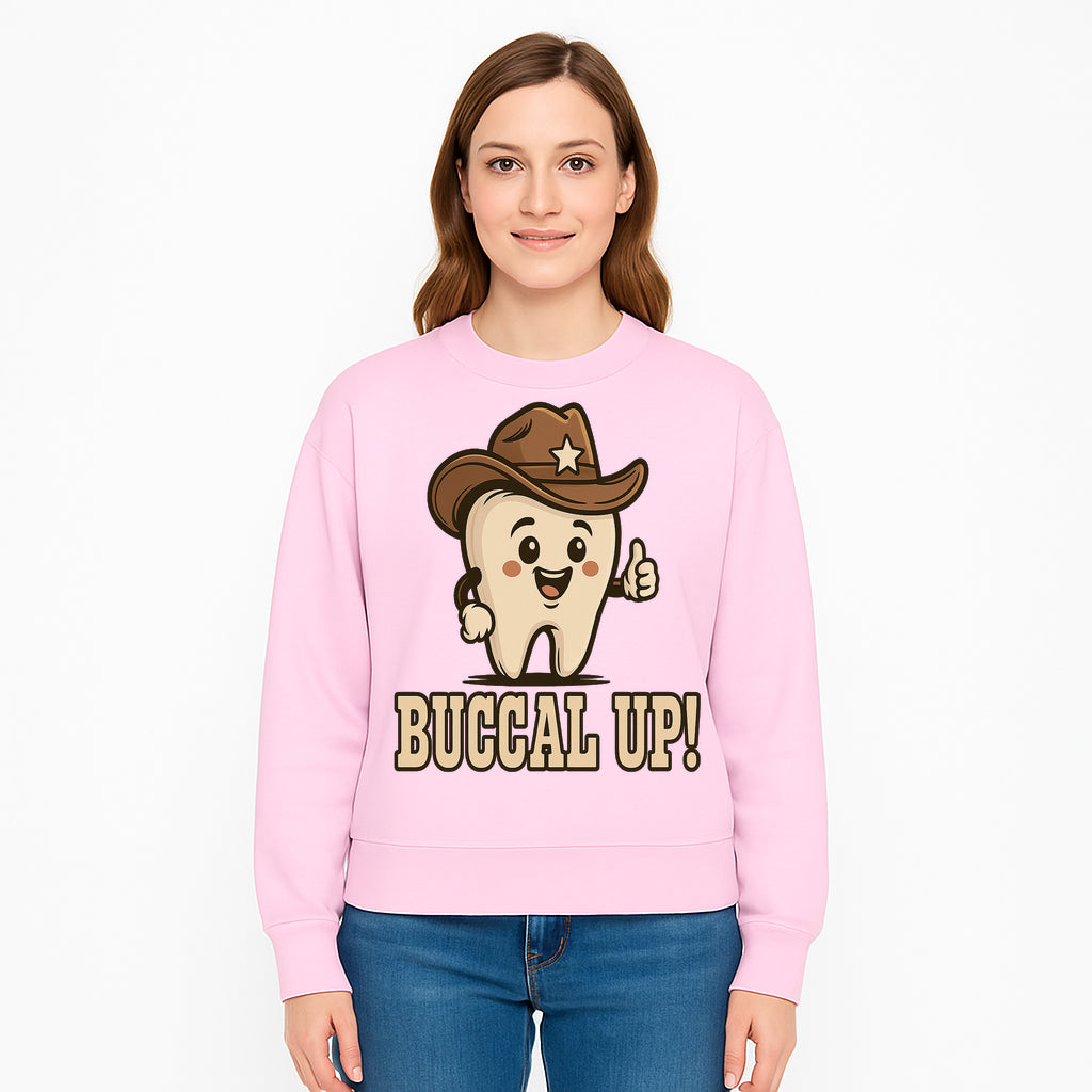 Buccal Up! Funny Tooth Cowboy Design, Cute Dental Humor T-Shirt, Kids & Adults, Western Themed Apparel - Sweatshirt 1758250104481.jpg