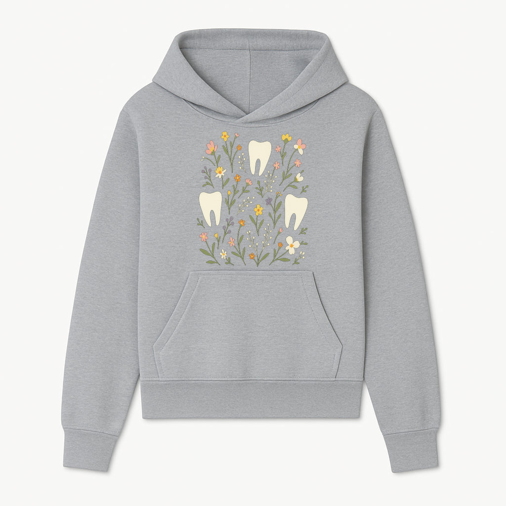 Floral Tooth Pattern Art Print | Cute Dental Decor | Tooth Fairy Nursery Wall Art | Spring Flower Design for Kids Room Decor - Hoodie 1758250104613.jpg