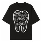 Dental Hygiene and Care Graphic Art Print - Tooth Icon with Swish, Brush, Floss, Crown, Smile Themes for Kids & Adults - T-shirt 1758250104715.jpg