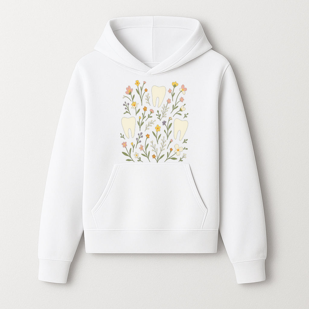 Floral Tooth Pattern Art Print | Cute Dental Decor | Tooth Fairy Nursery Wall Art | Spring Flower Design for Kids Room Decor - Hoodie 1758250104759.jpg