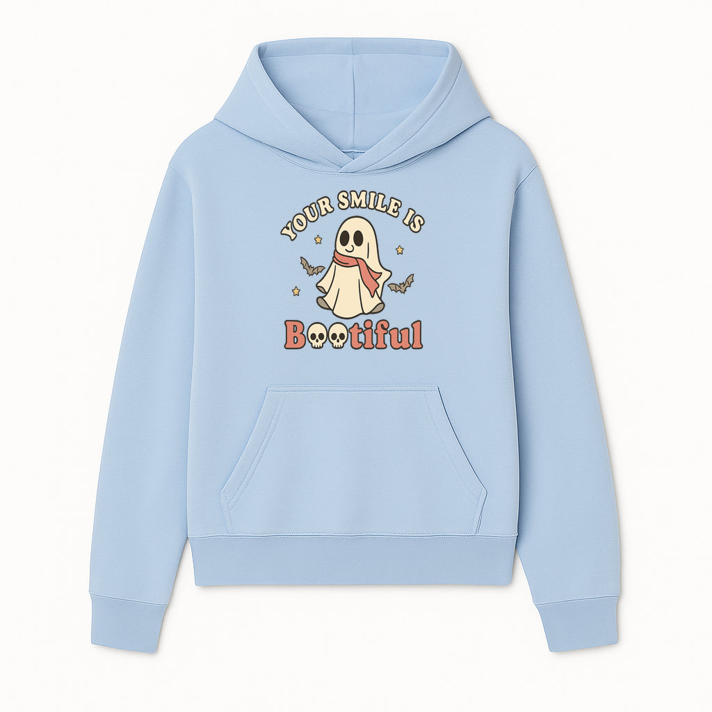 Cute Ghost Your Smile is Bootiful Halloween Design T-Shirt, Spooky Graphic Tee for Kids and Adults, Fun Autumn Apparel - Hoodie 1758250105178.jpg
