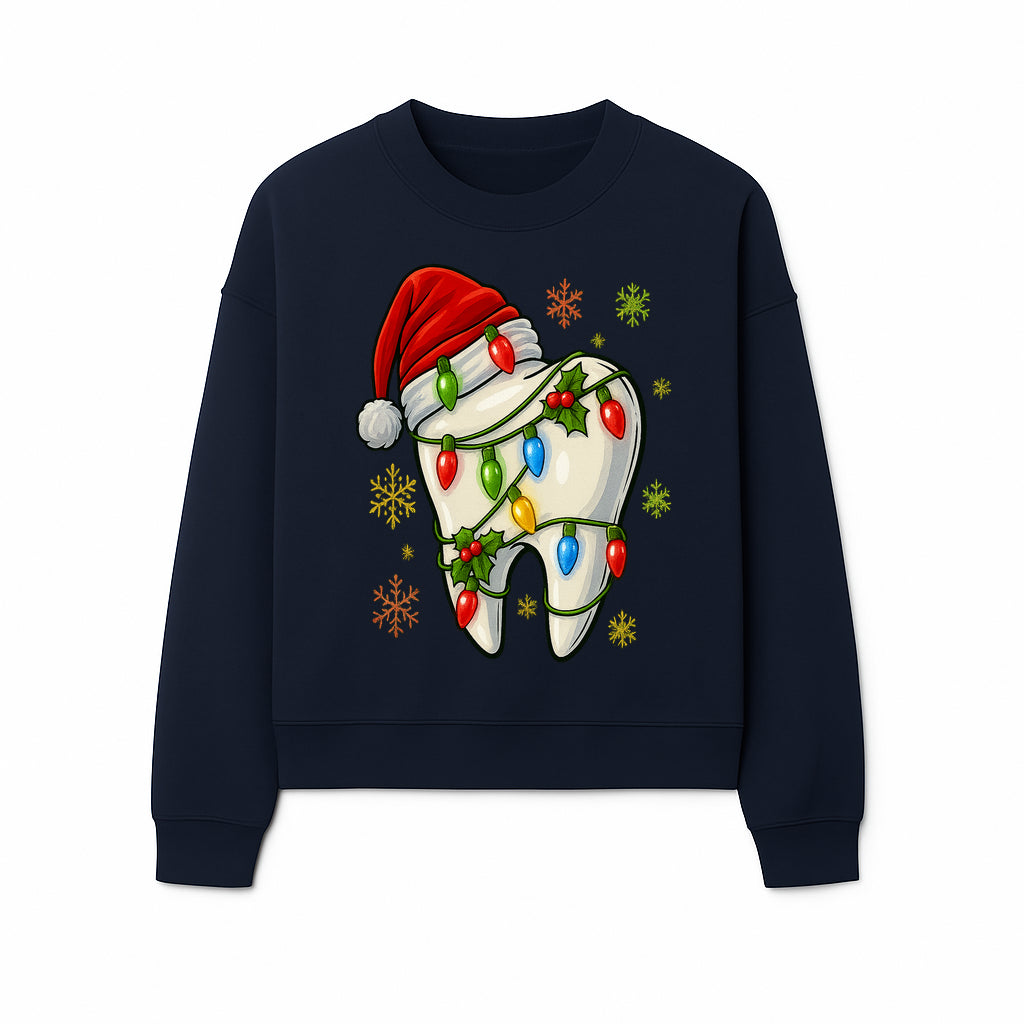Christmas Tooth Ornament with Santa Hat and Colorful Lights Fun Holiday Decor for Dental Themed Gifts and Decorations. - Sweatshirt 1758250105383.jpg