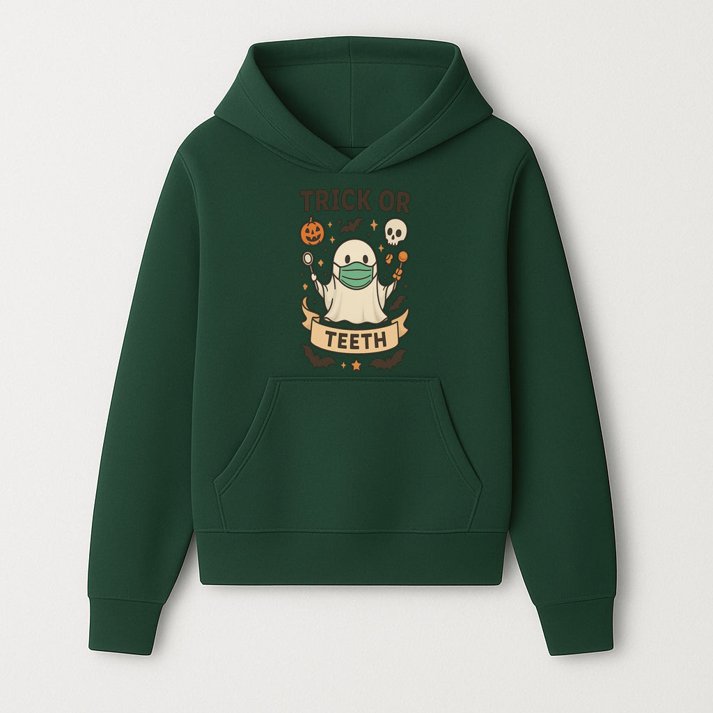 Trick or Teeth Ghost Halloween T-Shirt | Cute Spooky Design | Pumpkin & Skull Graphics | Perfect for Kids and Adults - Hoodie 1758250105532.jpg