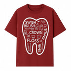 Dental Hygiene and Care Graphic Art Print - Tooth Icon with Swish, Brush, Floss, Crown, Smile Themes for Kids & Adults - T-shirt 1758250105650.jpg