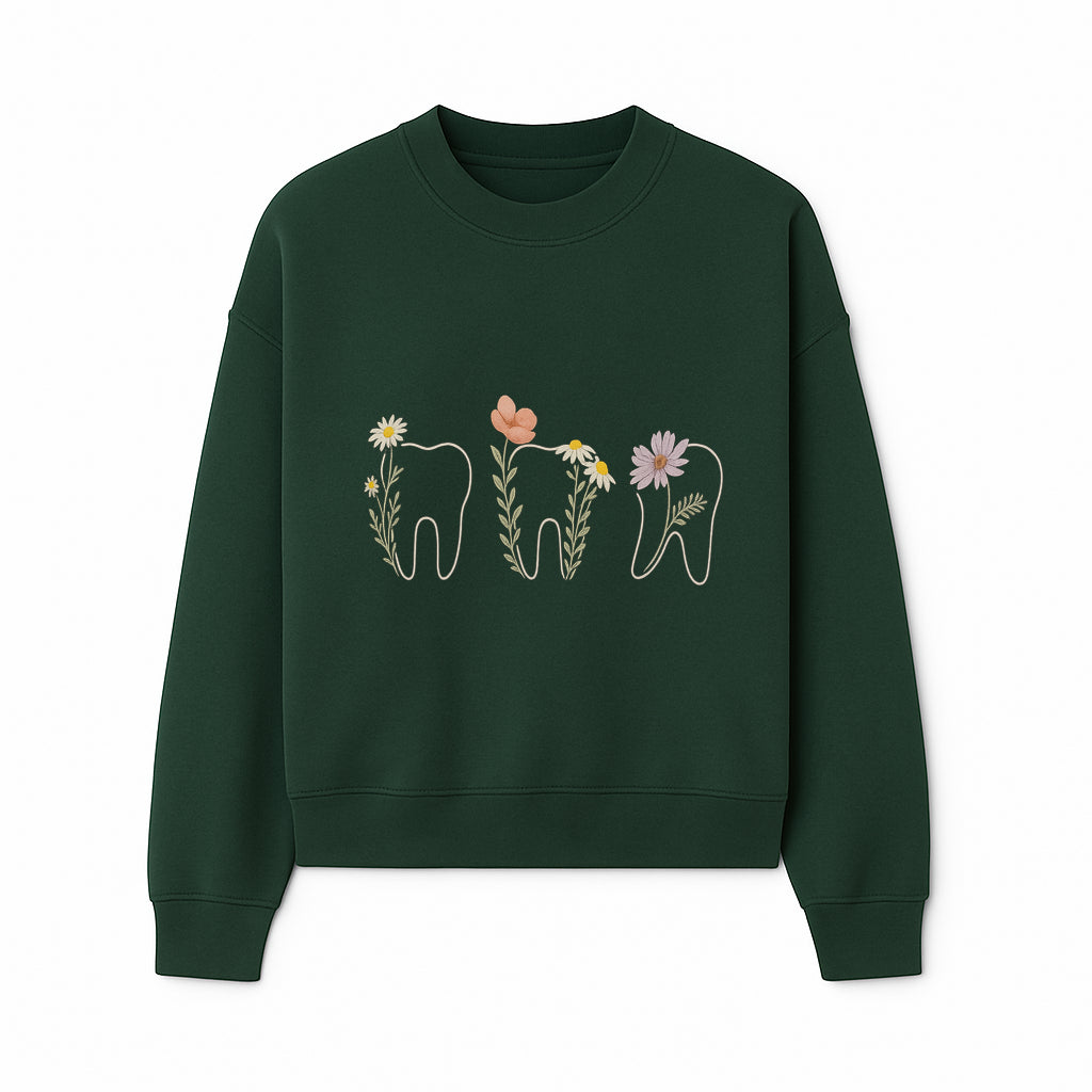 Floral Tooth Wall Art Print Cute Dental Decor with Flowers for Kids' Rooms, Nursery, or Dental Offices Whimsical Tooth Design - Sweatshirt 1758250105734.jpg