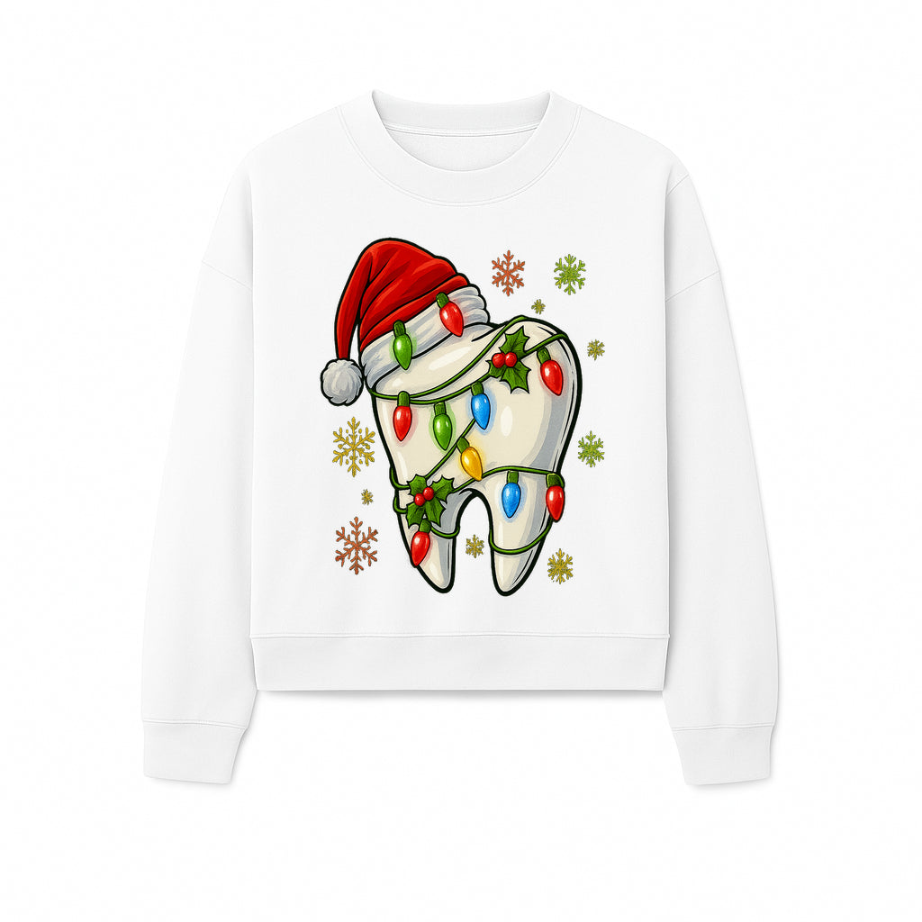 Christmas Tooth Ornament with Santa Hat and Colorful Lights Fun Holiday Decor for Dental Themed Gifts and Decorations. - Sweatshirt 1758250105799.jpg