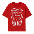 Dental Hygiene and Care Graphic Art Print - Tooth Icon with Swish, Brush, Floss, Crown, Smile Themes for Kids & Adults - T-shirt 1758250105945.jpg