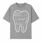Dental Hygiene and Care Graphic Art Print - Tooth Icon with Swish, Brush, Floss, Crown, Smile Themes for Kids & Adults - T-shirt 1758250106088.jpg