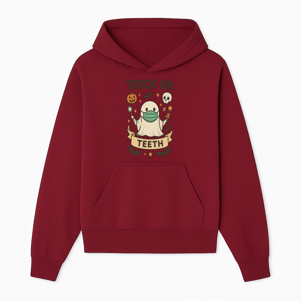 Trick or Teeth Ghost Halloween T-Shirt | Cute Spooky Design | Pumpkin & Skull Graphics | Perfect for Kids and Adults - Hoodie 1758250106252.jpg
