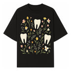 Floral Tooth Pattern Art Print | Cute Dental Decor | Tooth Fairy Nursery Wall Art | Spring Flower Design for Kids Room Decor - T-shirt 1758250106354.jpg