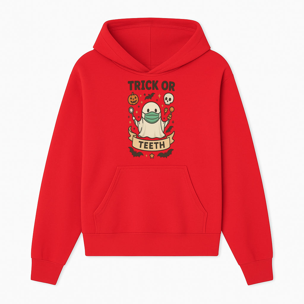 Trick or Teeth Ghost Halloween T-Shirt | Cute Spooky Design | Pumpkin & Skull Graphics | Perfect for Kids and Adults - Hoodie 1758250106565.jpg