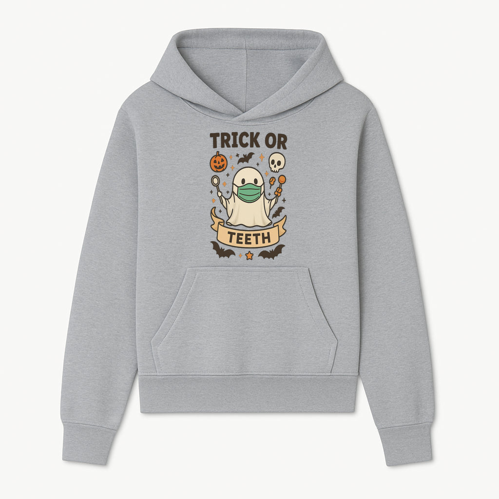 Trick or Teeth Ghost Halloween T-Shirt | Cute Spooky Design | Pumpkin & Skull Graphics | Perfect for Kids and Adults - Hoodie 1758250106689.jpg
