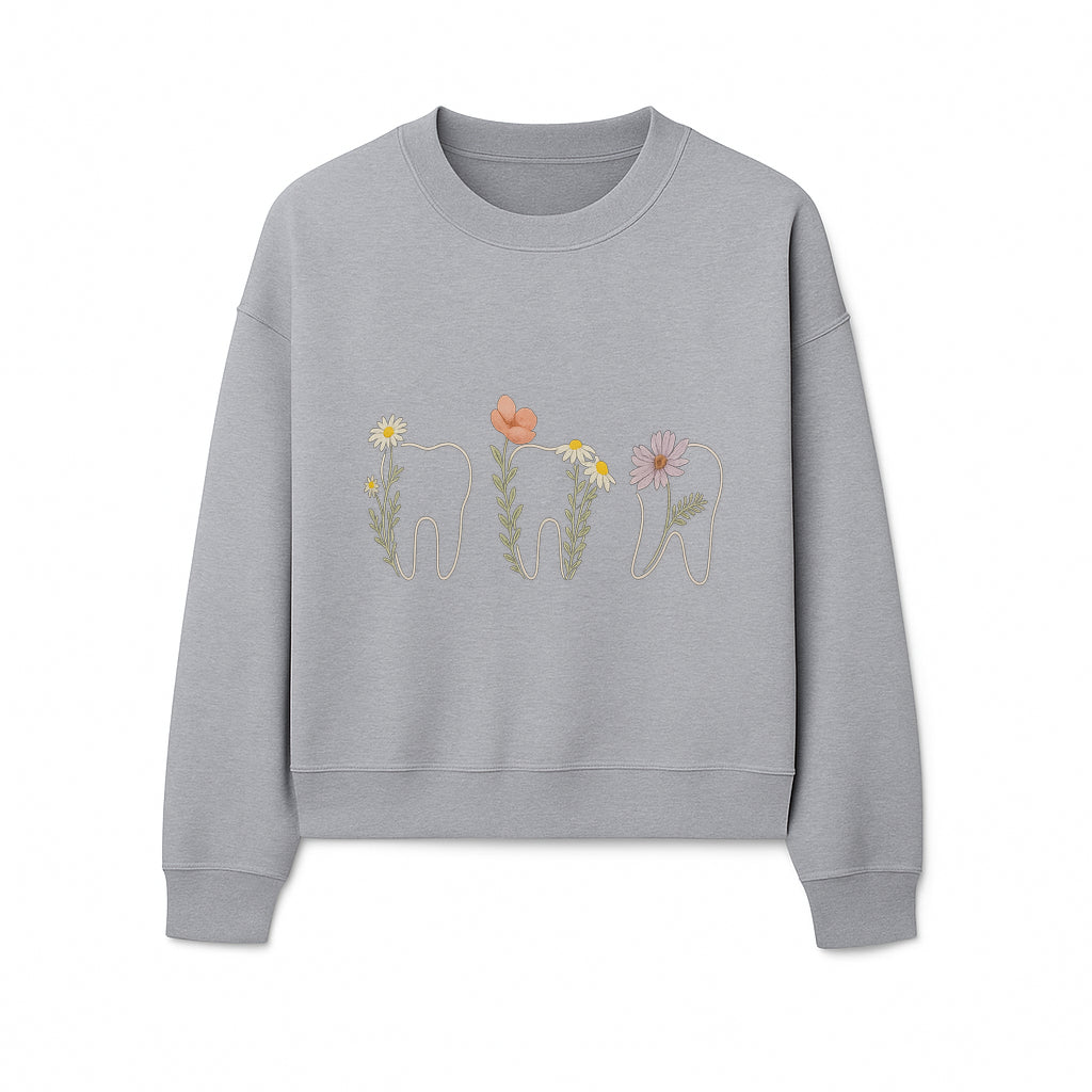 Floral Tooth Wall Art Print Cute Dental Decor with Flowers for Kids' Rooms, Nursery, or Dental Offices Whimsical Tooth Design - Sweatshirt 1758250106727.jpg