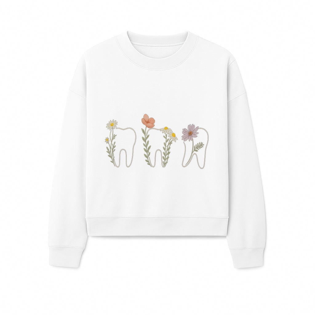 Floral Tooth Wall Art Print Cute Dental Decor with Flowers for Kids' Rooms, Nursery, or Dental Offices Whimsical Tooth Design - Sweatshirt 1758250106892.jpg