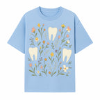 Floral Tooth Pattern Art Print | Cute Dental Decor | Tooth Fairy Nursery Wall Art | Spring Flower Design for Kids Room Decor - T-shirt 1758250106961.jpg