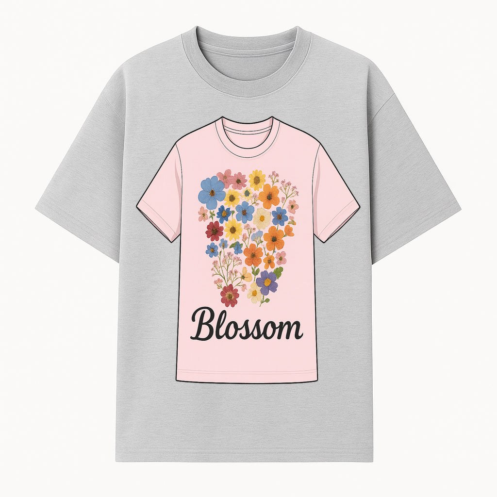 Floral Blossom Graphic Tee - Vintage Style Pastel Pink T-Shirt with Colorful Flower Design for Fashionable Spring Outfits - T-shirt 1758250107079.jpg