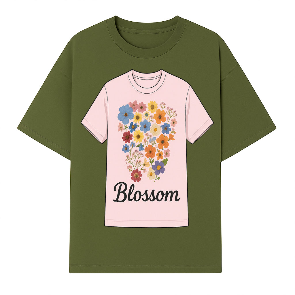 Floral Blossom Graphic Tee - Vintage Style Pastel Pink T-Shirt with Colorful Flower Design for Fashionable Spring Outfits - T-shirt 1758250107544.jpg