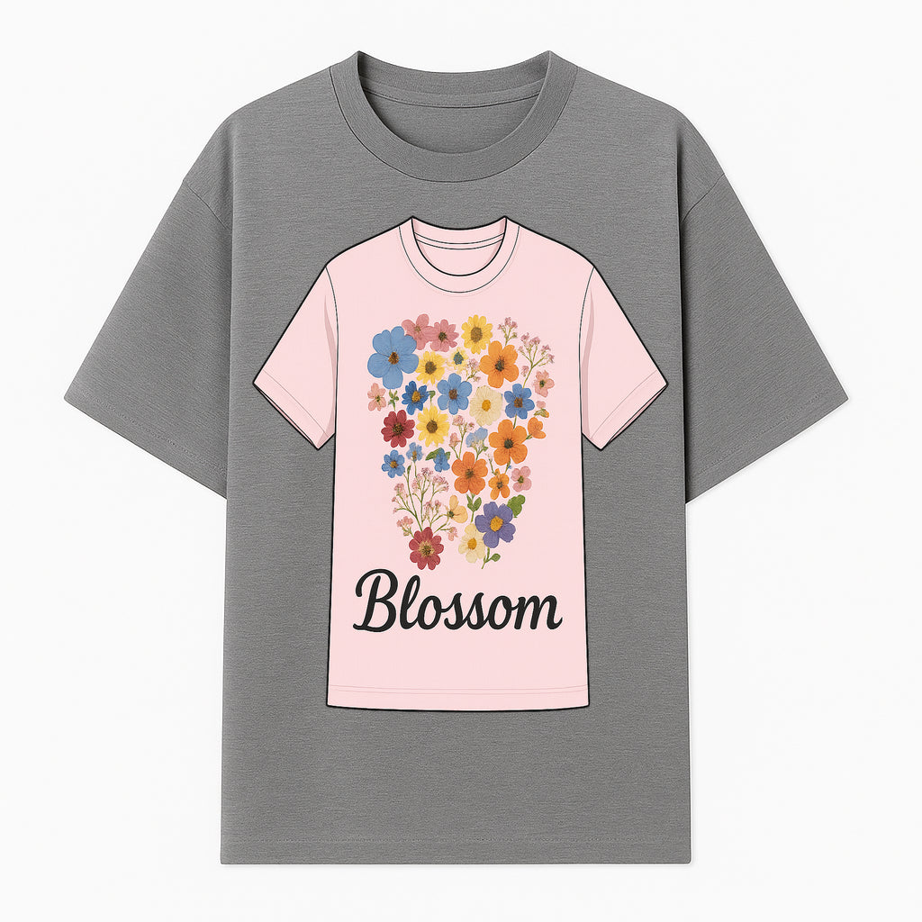 Floral Blossom Graphic Tee - Vintage Style Pastel Pink T-Shirt with Colorful Flower Design for Fashionable Spring Outfits - T-shirt 1758250107718.jpg