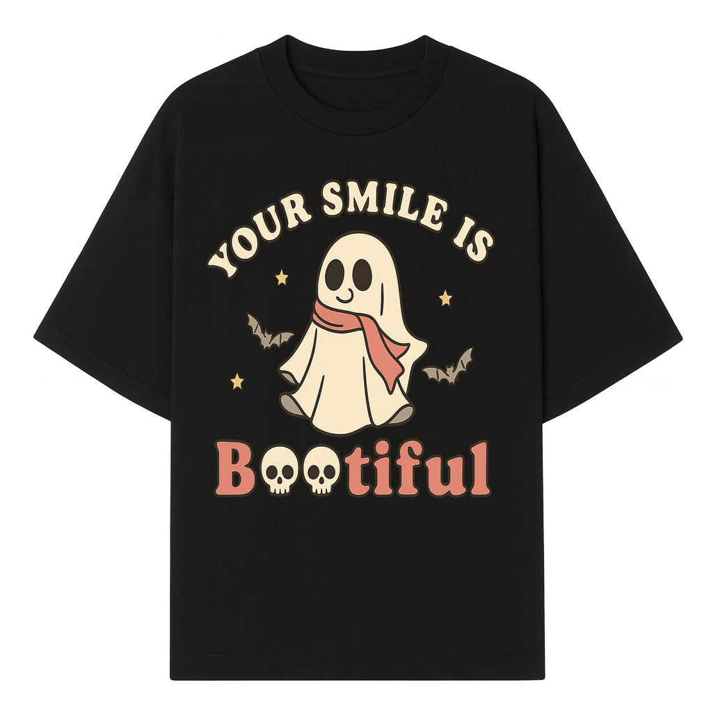Cute Ghost Your Smile is Bootiful Halloween Design T-Shirt, Spooky Graphic Tee for Kids and Adults, Fun Autumn Apparel - T-shirt 1758250107793.jpg