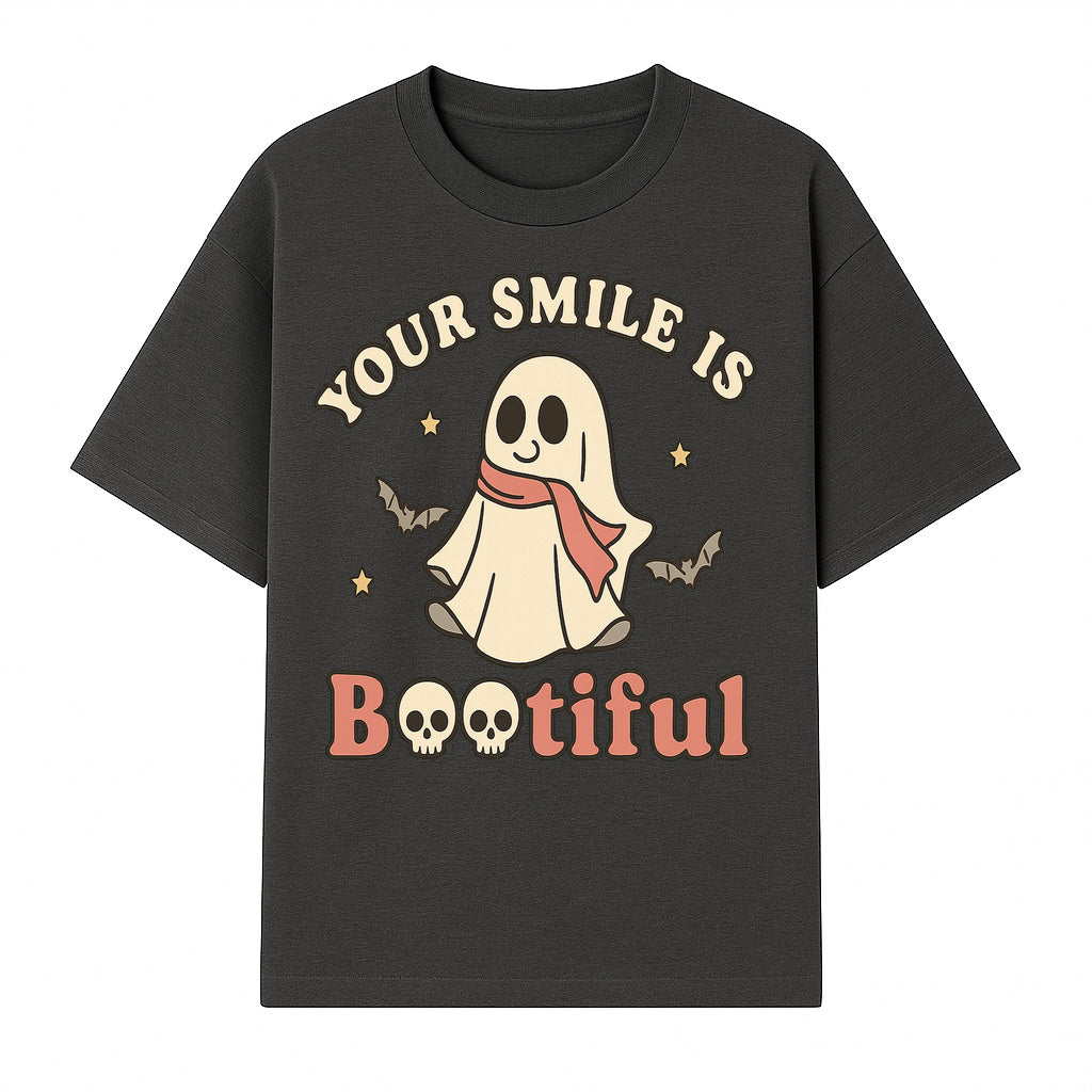 Cute Ghost Your Smile is Bootiful Halloween Design T-Shirt, Spooky Graphic Tee for Kids and Adults, Fun Autumn Apparel - T-shirt 1758250107922.jpg