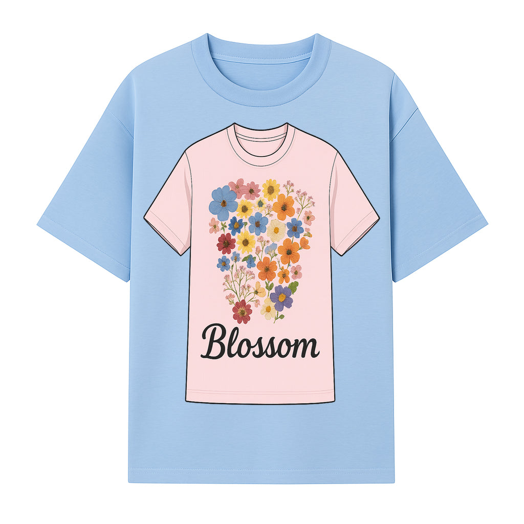 Floral Blossom Graphic Tee - Vintage Style Pastel Pink T-Shirt with Colorful Flower Design for Fashionable Spring Outfits - T-shirt 1758250107936.jpg