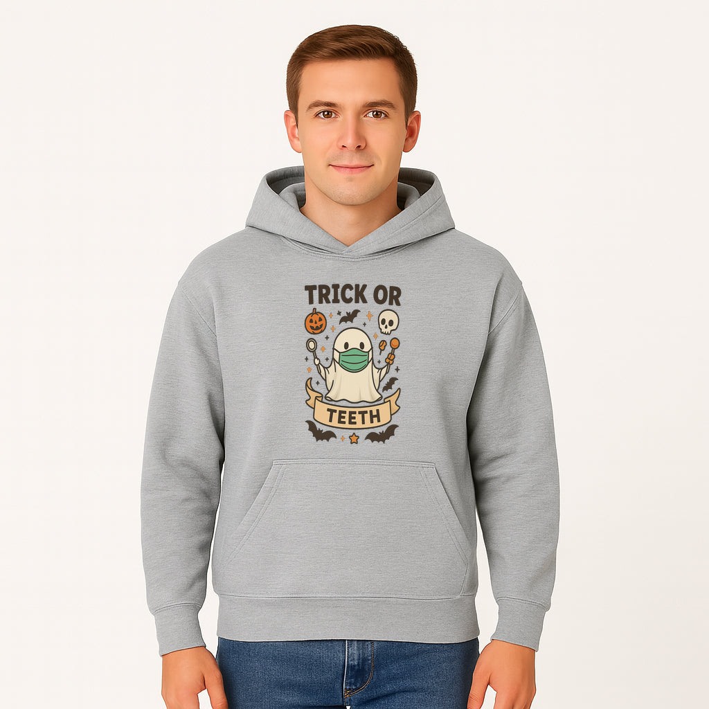 Trick or Teeth Ghost Halloween T-Shirt | Cute Spooky Design | Pumpkin & Skull Graphics | Perfect for Kids and Adults - Hoodie 1758250107969.jpg