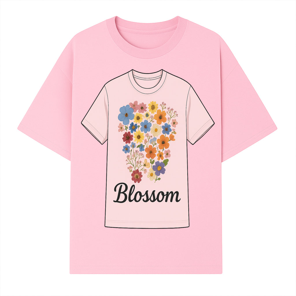 Floral Blossom Graphic Tee - Vintage Style Pastel Pink T-Shirt with Colorful Flower Design for Fashionable Spring Outfits - T-shirt 1758250108096.jpg