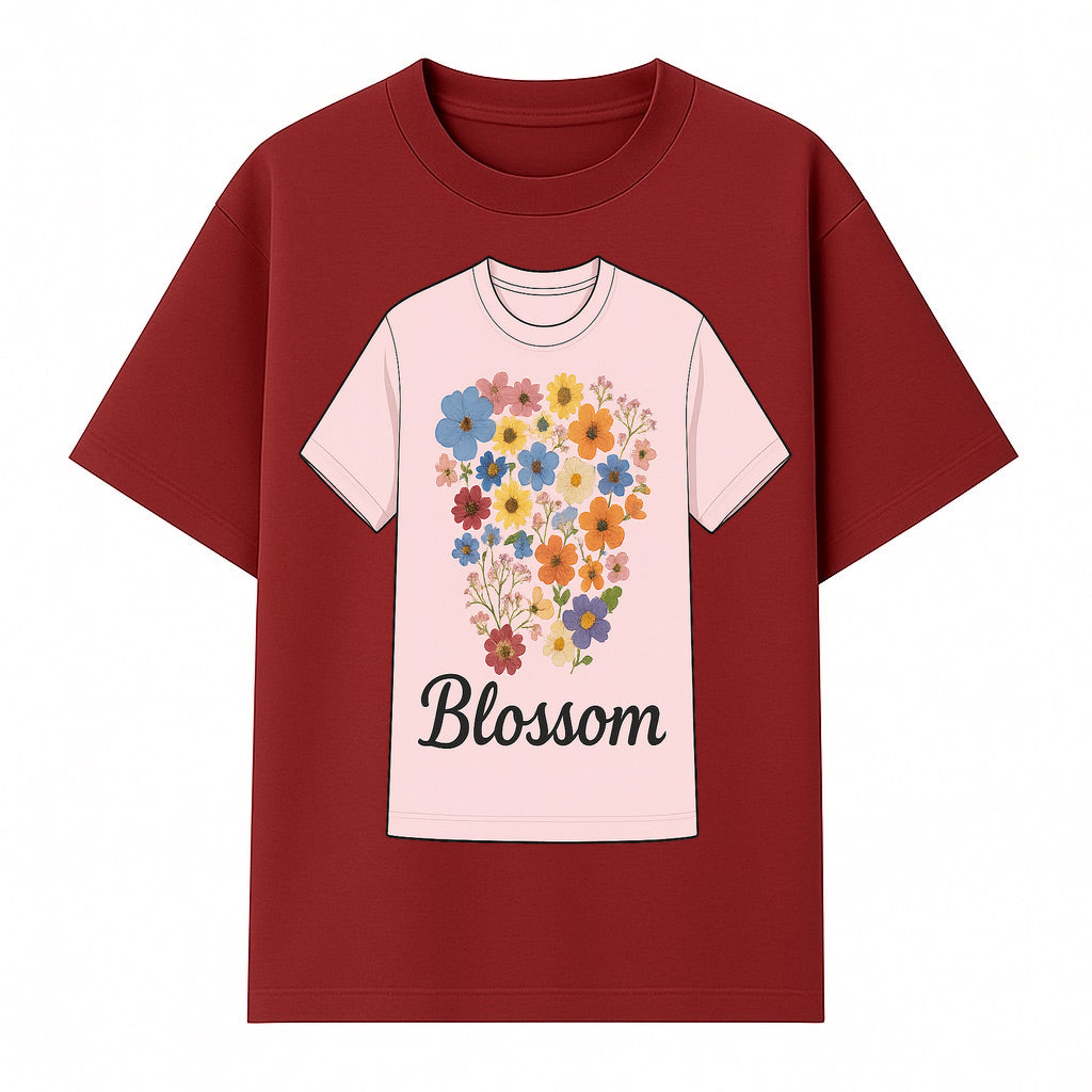 Floral Blossom Graphic Tee - Vintage Style Pastel Pink T-Shirt with Colorful Flower Design for Fashionable Spring Outfits - T-shirt 1758250108244.jpg