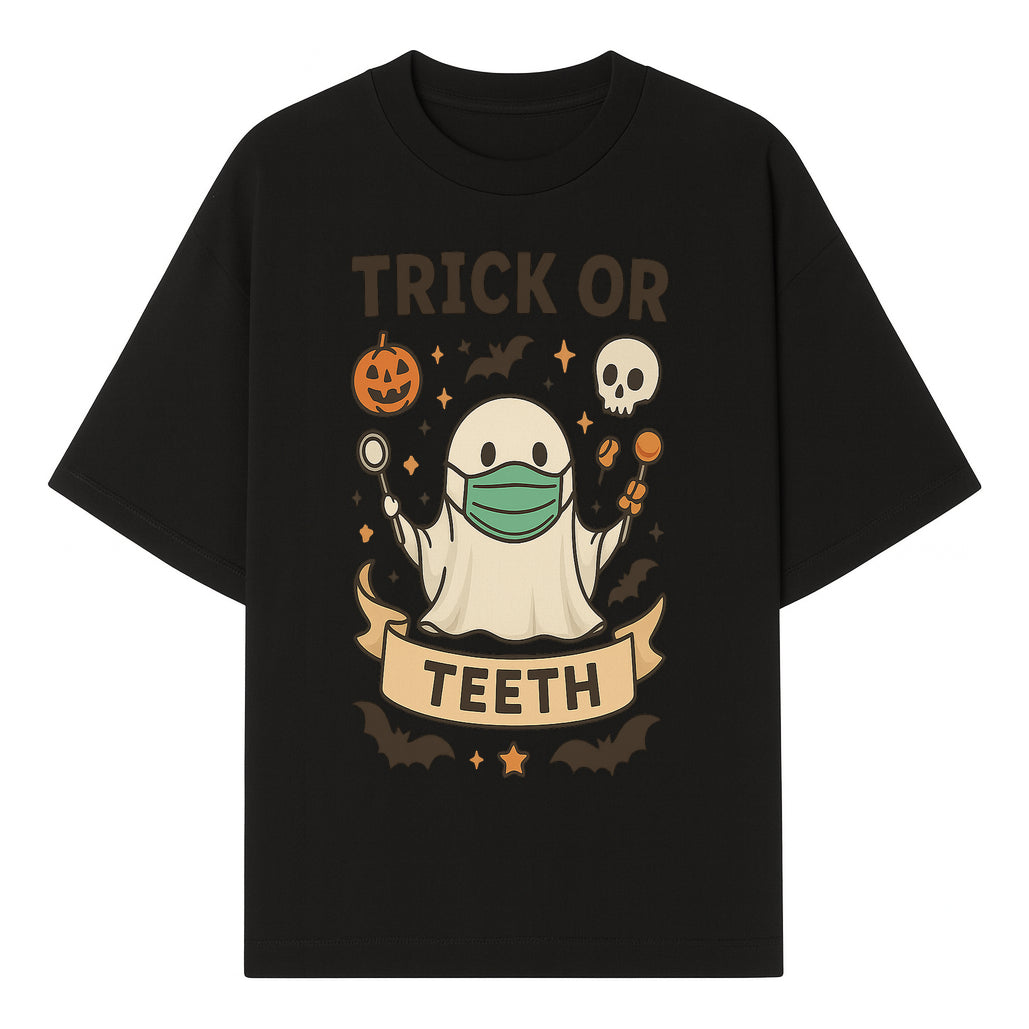 Trick or Teeth Ghost Halloween T-Shirt | Cute Spooky Design | Pumpkin & Skull Graphics | Perfect for Kids and Adults - T-shirt 1758250108463.jpg