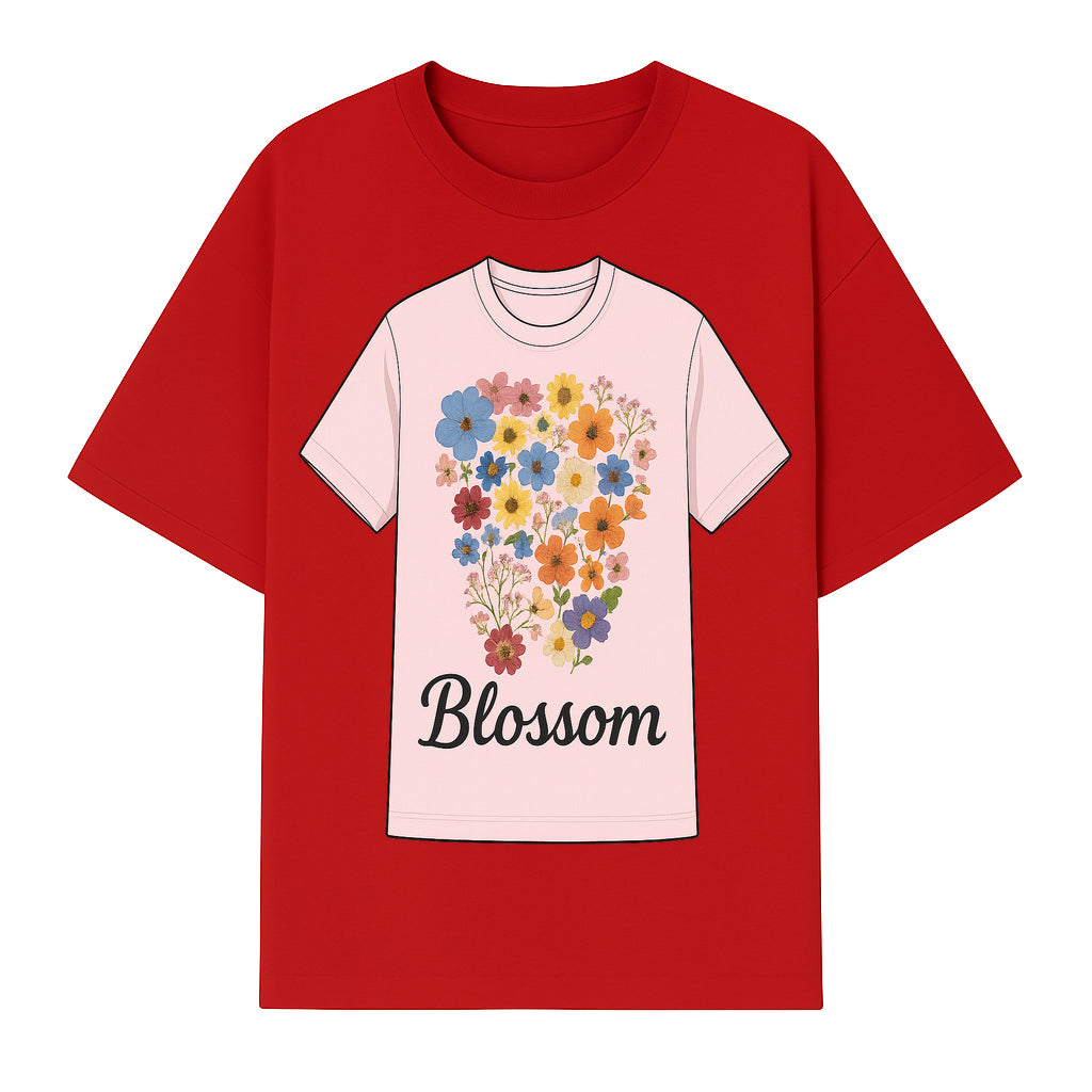 Floral Blossom Graphic Tee - Vintage Style Pastel Pink T-Shirt with Colorful Flower Design for Fashionable Spring Outfits - T-shirt 1758250108534.jpg