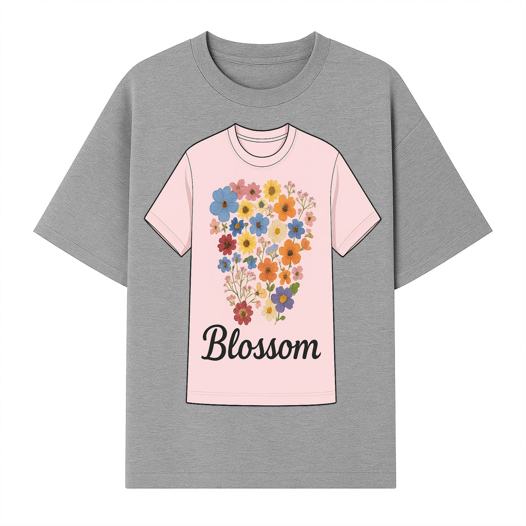 Floral Blossom Graphic Tee - Vintage Style Pastel Pink T-Shirt with Colorful Flower Design for Fashionable Spring Outfits - T-shirt 1758250108669.jpg