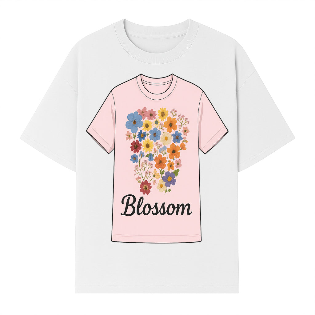 Floral Blossom Graphic Tee - Vintage Style Pastel Pink T-Shirt with Colorful Flower Design for Fashionable Spring Outfits - T-shirt 1758250108784.jpg