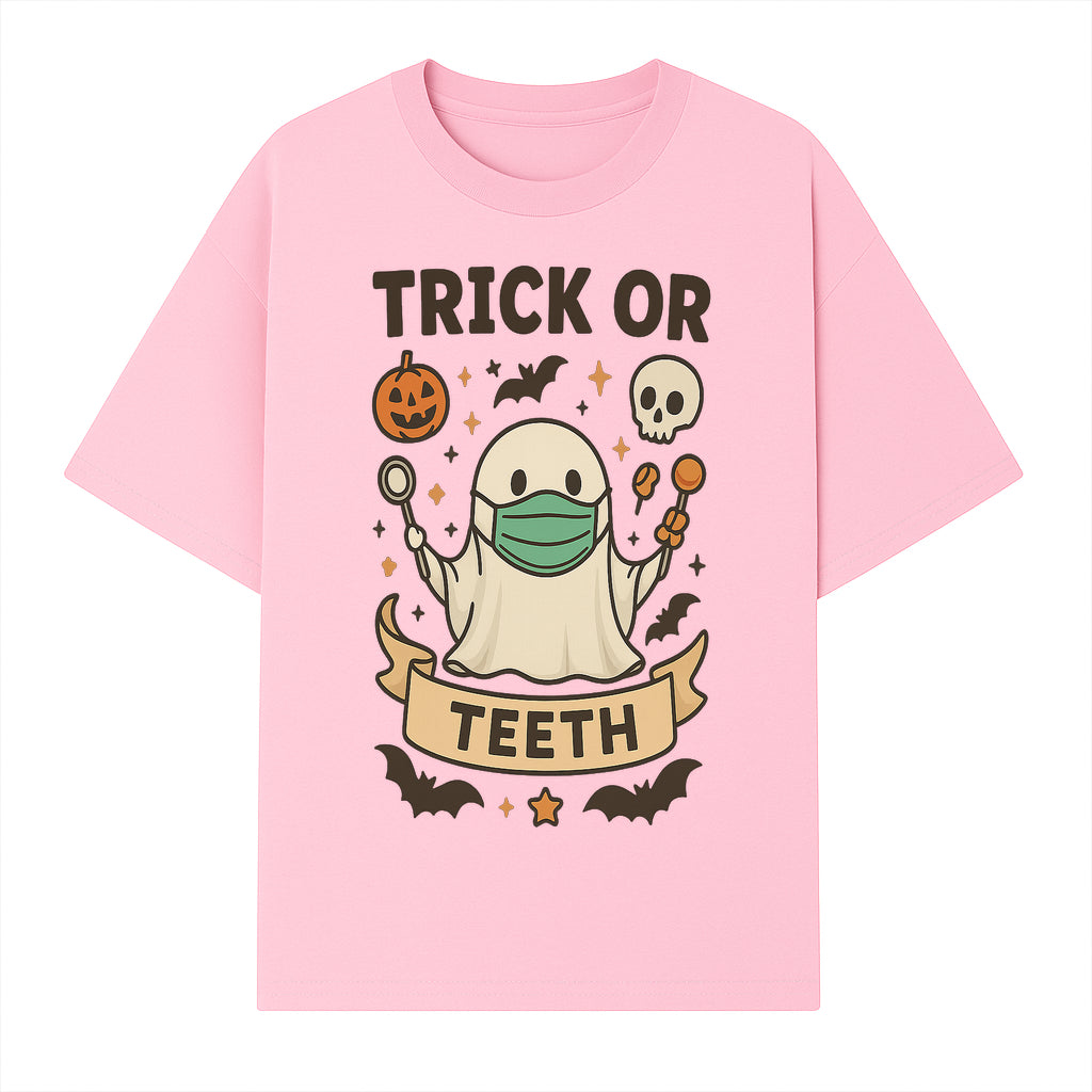 Trick or Teeth Ghost Halloween T-Shirt | Cute Spooky Design | Pumpkin & Skull Graphics | Perfect for Kids and Adults - T-shirt 1758250109172.jpg