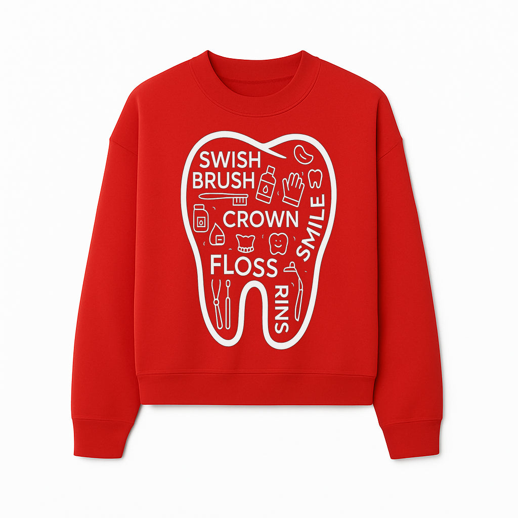 Dental Hygiene and Care Graphic Art Print - Tooth Icon with Swish, Brush, Floss, Crown, Smile Themes for Kids & Adults - Sweatshirt 1758250109251.jpg