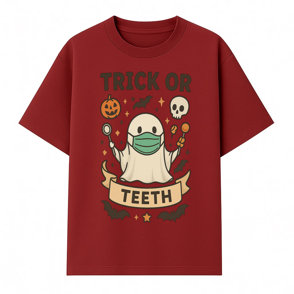Trick or Teeth Ghost Halloween T-Shirt | Cute Spooky Design | Pumpkin & Skull Graphics | Perfect for Kids and Adults - T-shirt 1758250109295.jpg
