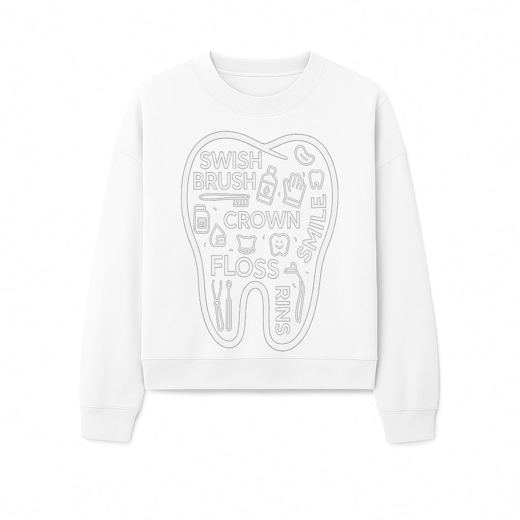 Dental Hygiene and Care Graphic Art Print - Tooth Icon with Swish, Brush, Floss, Crown, Smile Themes for Kids & Adults - Sweatshirt 1758250109568.jpg